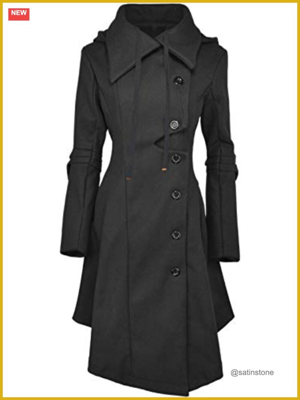 Women's Long Trench Pea Coat Winter Gothic Lapel Thick Hood Peacoat